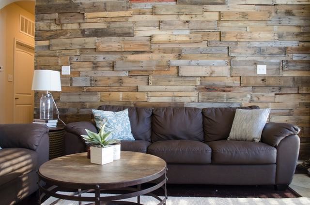 Close up of living room pallet wall