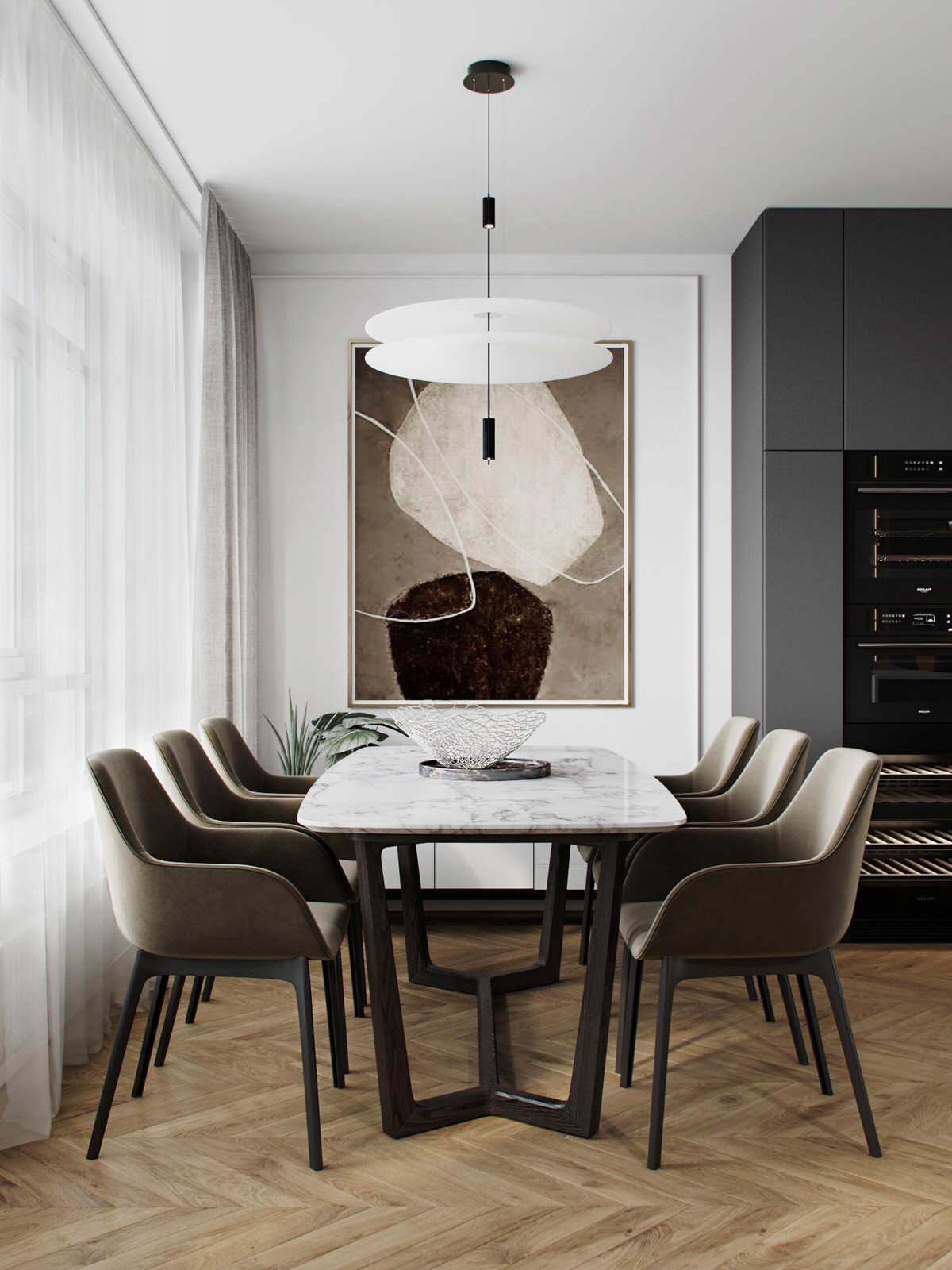 Cовременная квартира, дизайн интерьера в светло-темных тонах в ЖК "Георг Ландрин