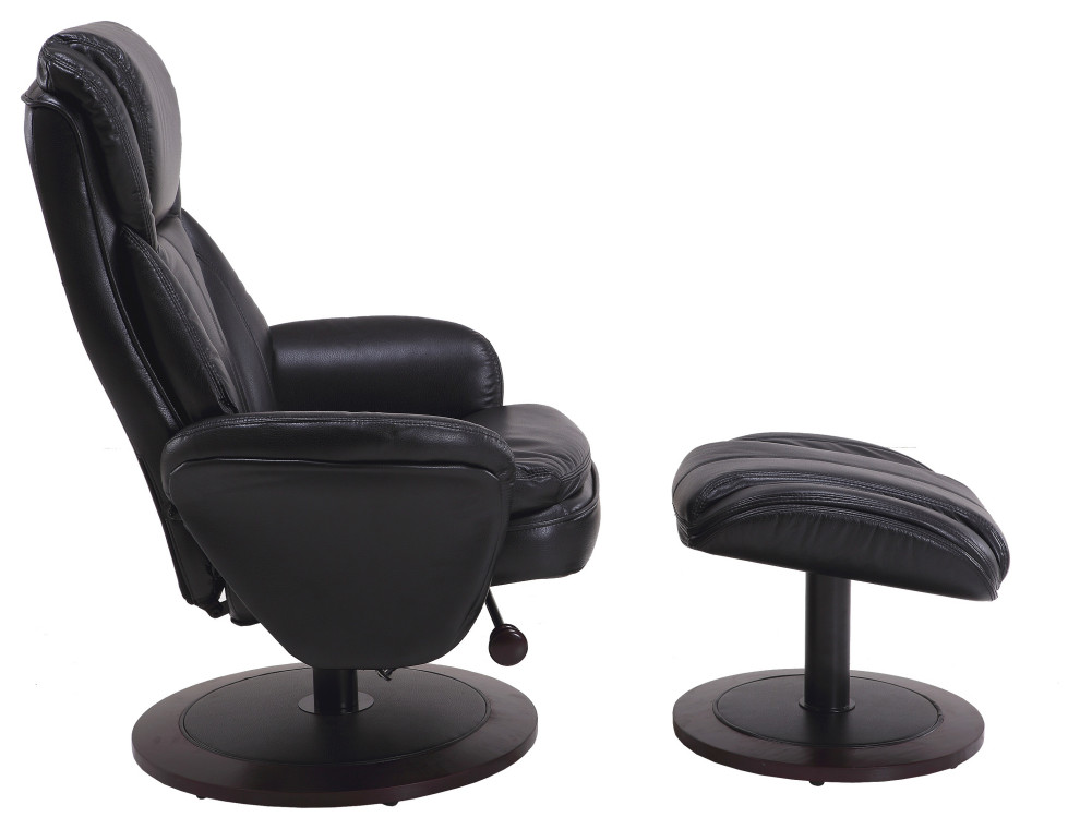 Nova Recliner and Ottoman in Black Air Leather Contemporary Recliner Chairs by Progressive