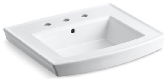 Kohler Archer Pedestal Bathroom Sink with 8" Widespread Faucet Holes, White