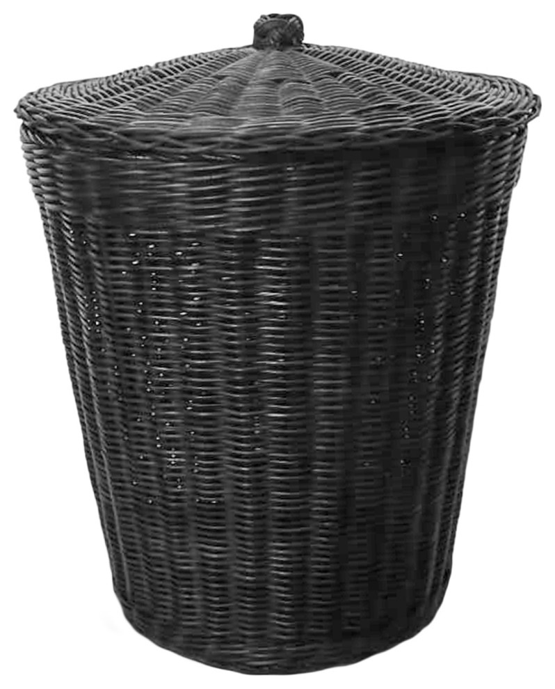Rattan Black Stain Basket WithLid Tropical Baskets by Design Mix