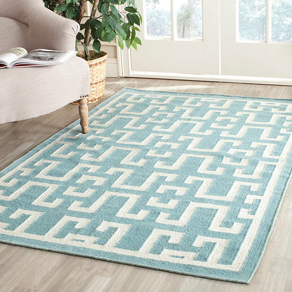 Safavieh Dhurries Dhu621A Seafoam, Ivory Area Rug, 9'0" x 12'0