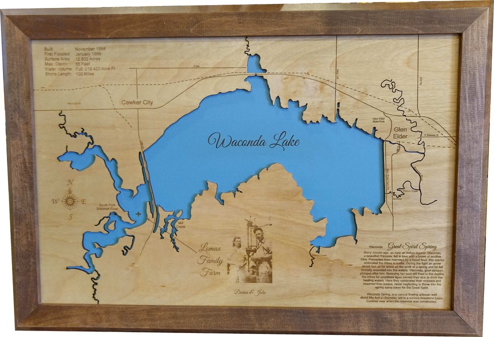 Waconda Lake, KansasWood Lake Map, Medium Contemporary Wall