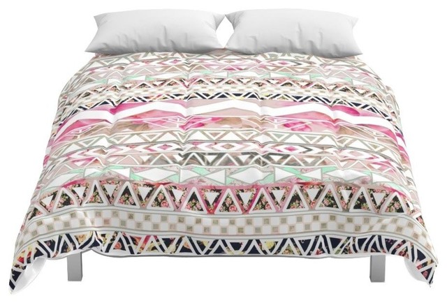 Society6 Aztec Spring Time Girly Pink White Floral Abst Comforter