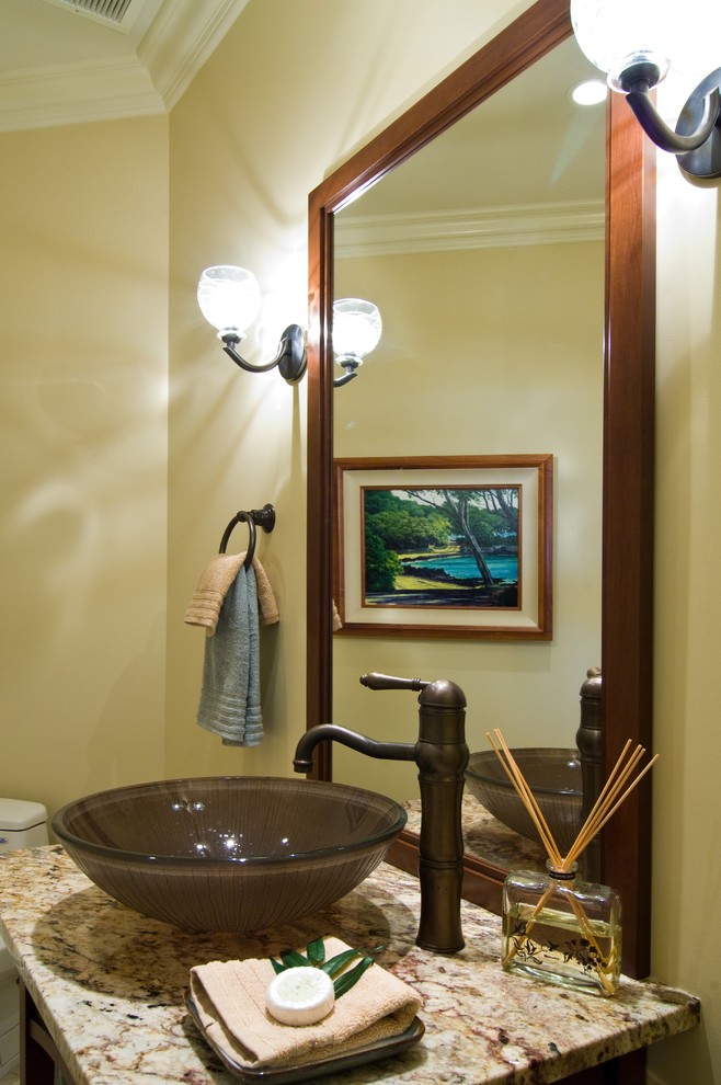 This is an example of a tropical powder room in Hawaii.
