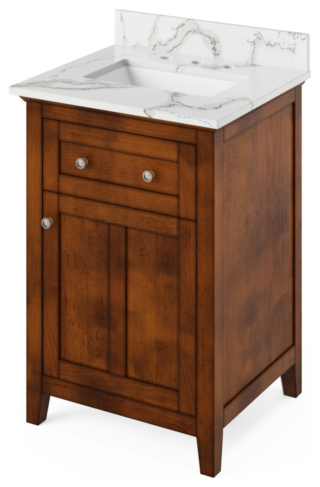 24" Chocolate Chatham Vanity, Calacatta Vienna Quartz Vanity