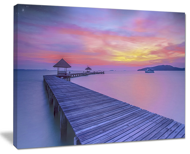 Long Wooden Bridge Into The Sunset Sea Pier Wall Art Canvas Print Beach Style Prints And Posters By Design Art Usa