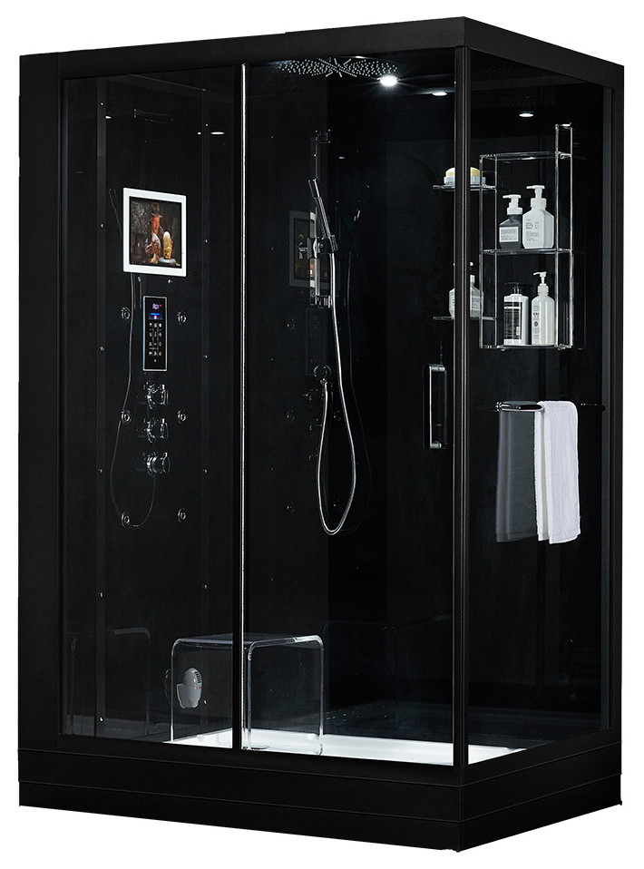 Platinum Anzio Walk-in Steam Shower Sauna Spa w/ jets Smart TV Bluet, Black, Lef