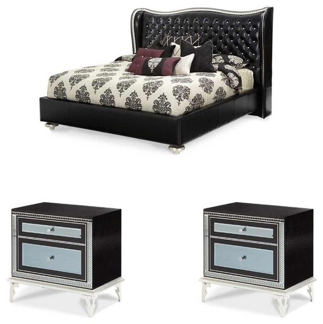 Aico Furniture Hollywood S Starry Night 3 Piece Upholstered Bedroom Quee