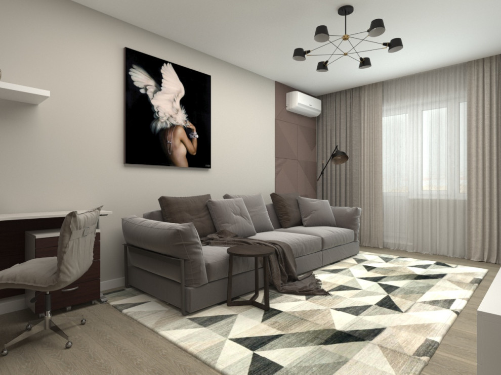 Гостиная в современном стиле с рабочей зоной