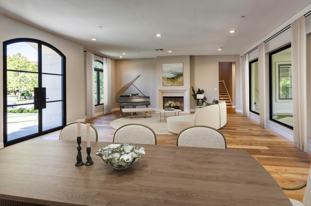 Arched Glass Doors & Open-Concept Living and Dining Room | French Country Transi