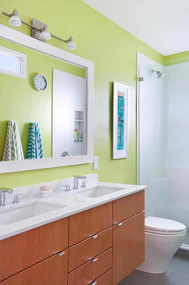 Design ideas for a contemporary bathroom in Boston with green walls.