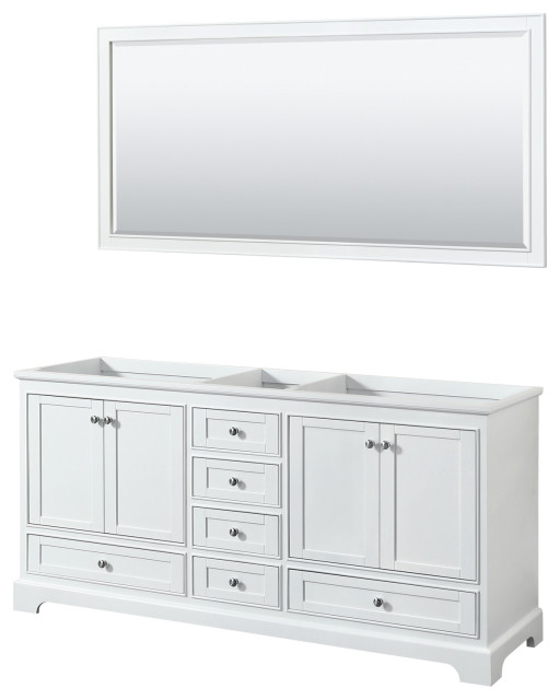Deborah 72" Double Vanity, White, No Top, No Sinks, 70" Mirror