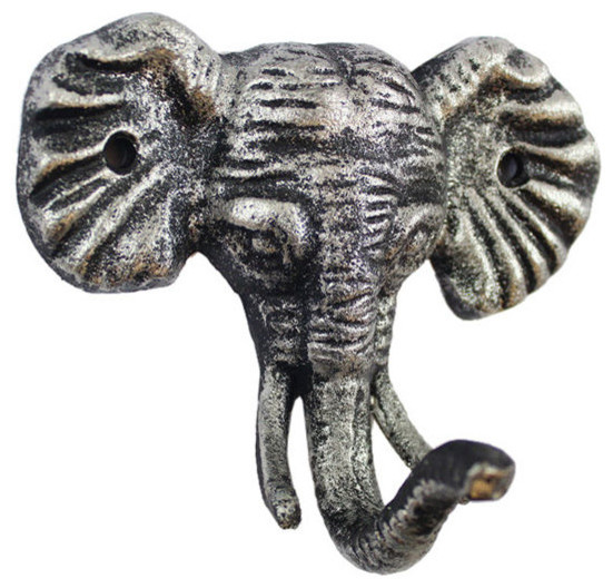 Rustic Silver Cast Iron Elephant Hook 5 Traditional Wall
