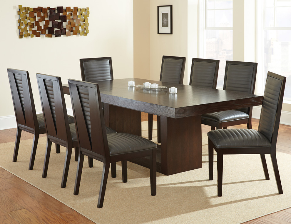 Steve Silver Antonio 9 Piece Dining Room Set w/ Charcoal Chairs in Deep Cherry
