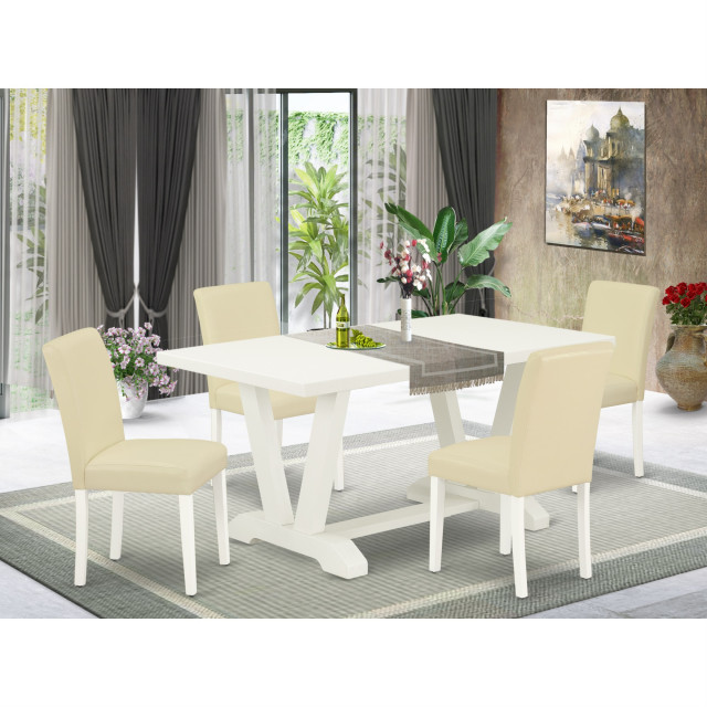 5-Piece Dining Set Table Top and 4 Chairs, Linen White - Transitional ...