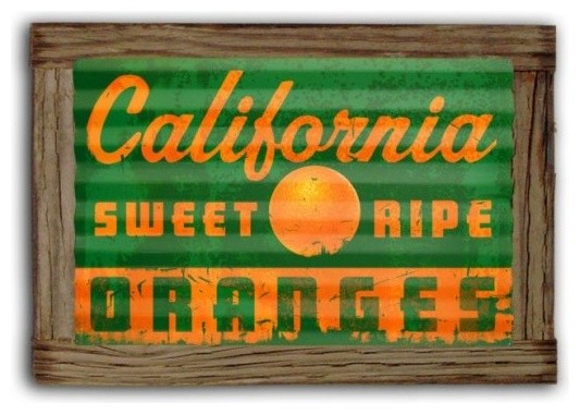 California Oranges Corrugated Framed Metal Sign Rustic Novelty