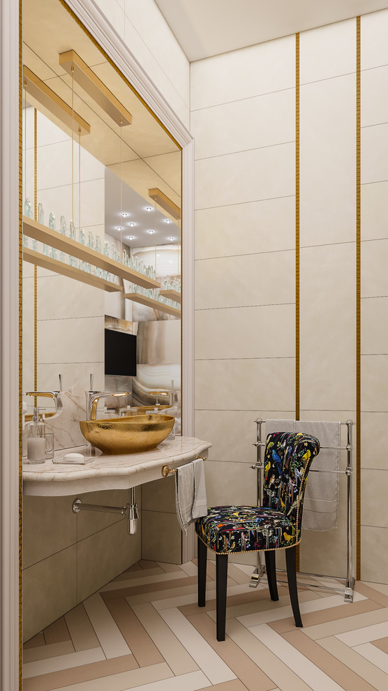 This is an example of a transitional bathroom in Moscow.