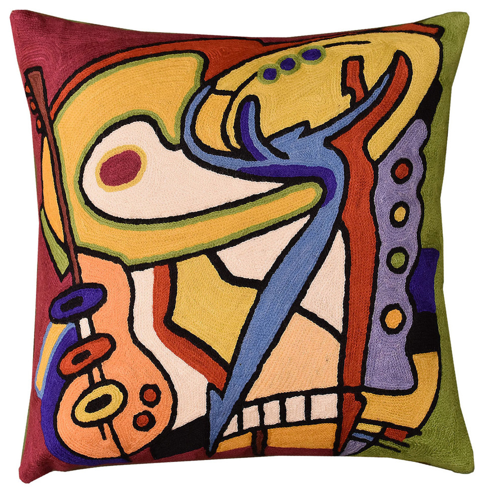 Bass Dance by Alfred Gockel Accent Pillow Cover Handmade Wool 18x18"