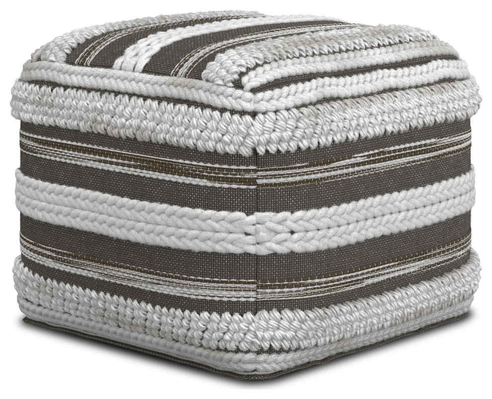 Sommer Square Pouf, Woven Pattern, Natural/Taupe Gray