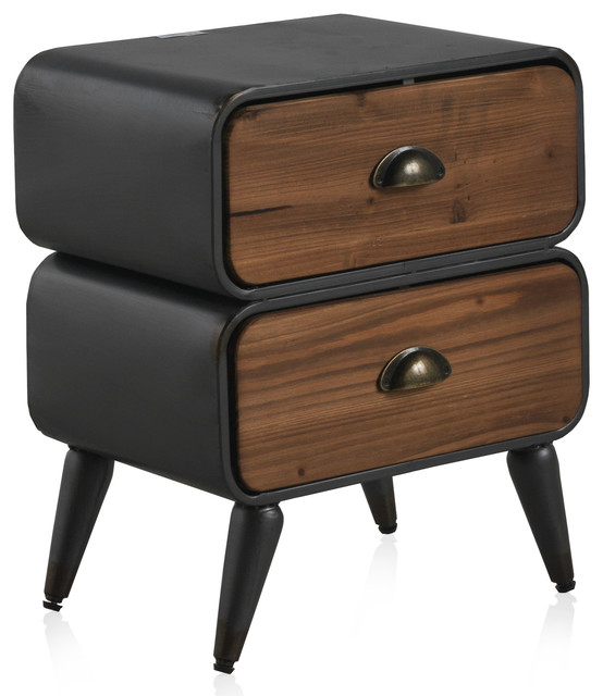 Wood and Metal Bedside Table With 2 Drawers