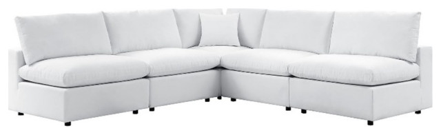 Modway Commix 5-Piece Modern Fabric Upholstered Patio Sectional Sofa in White