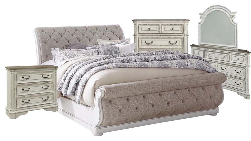 Liberty Magnolia Manor 5 Piece Upholstered Sleigh Bedroom Set Option 3 Queen