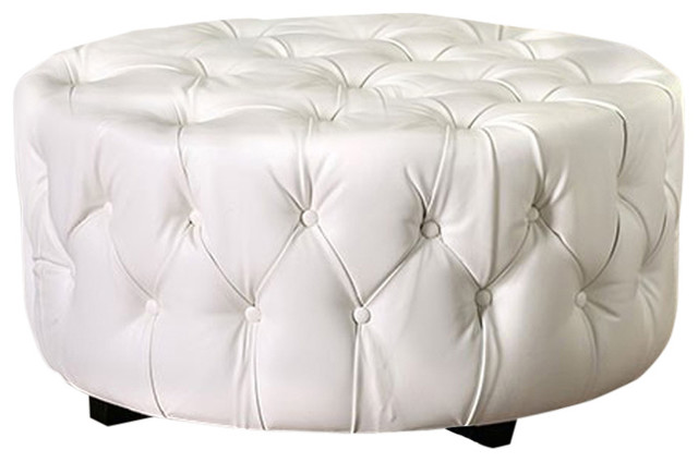 Contemporary Round Ottoman, White - Transitional - Footstools And ...