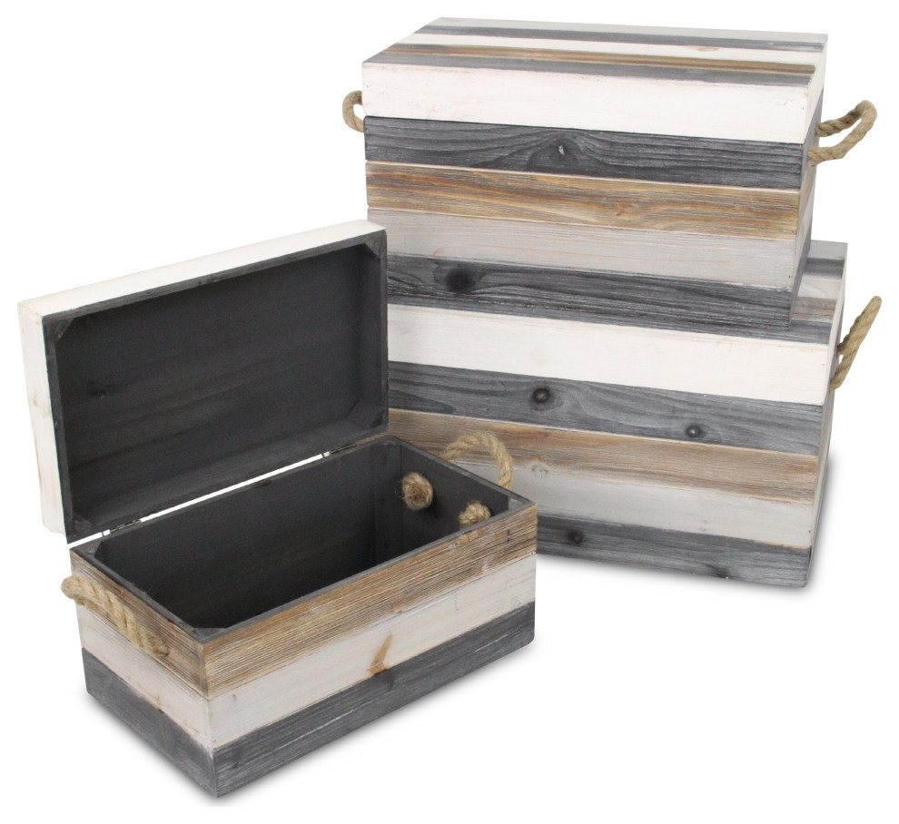 Set of 3 Multicolor Wood Trunk With Rope Handle