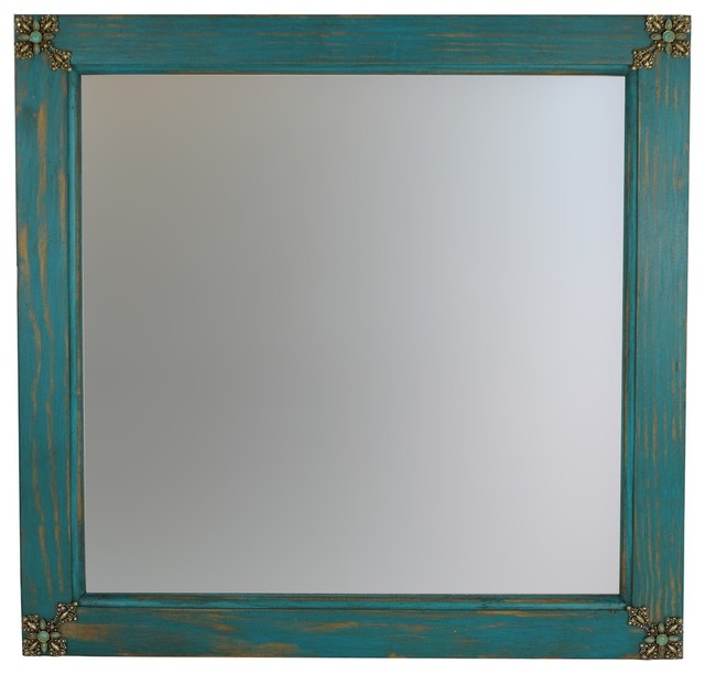 Concho Cross Mirror Beach Style Wall Mirrors By Mexican Imports Concho Cross Mirror Distressed Turquoise