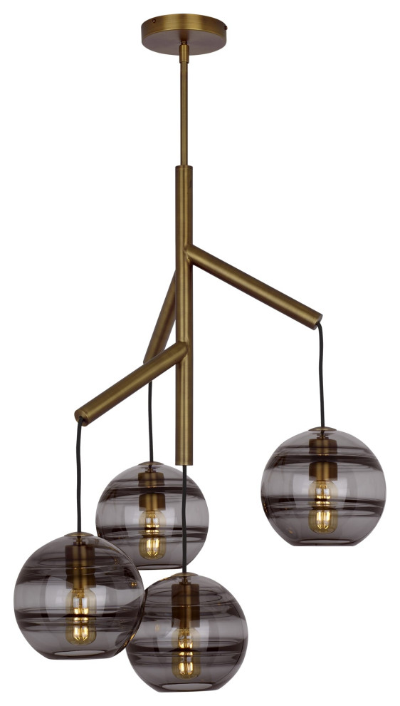 Sedona 4-Light 2700K LED Contemporary Chandelier in Aged Brass and Transparent
