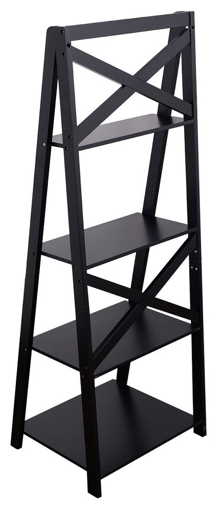 Costway 4 Tier Ladder Shelf Bookshelf, Mainstays 70 5 Shelf Leaning Ladder Bookcase Espresso