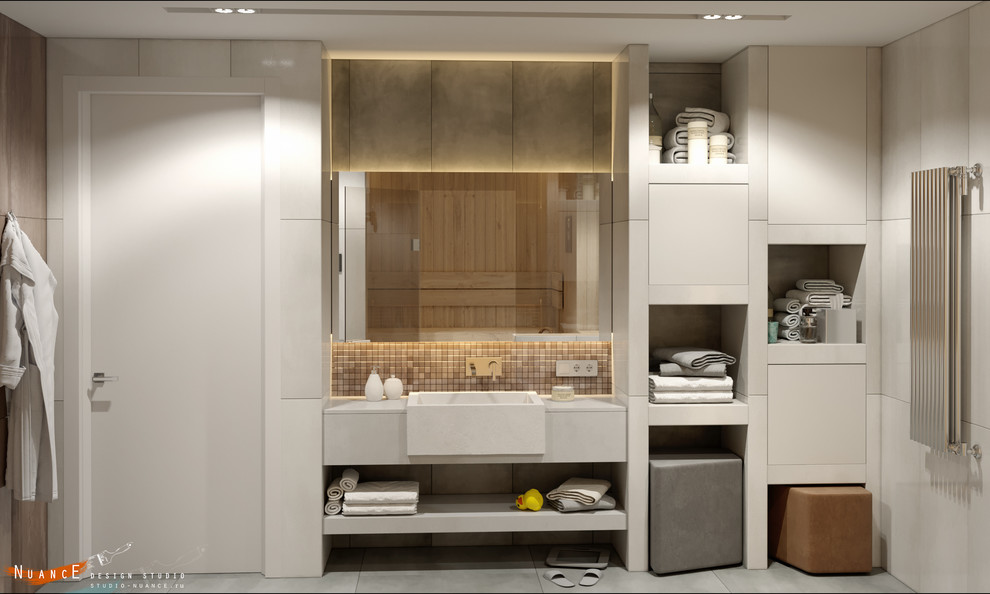 Ванная комната с сухой сауной в частной резиденции