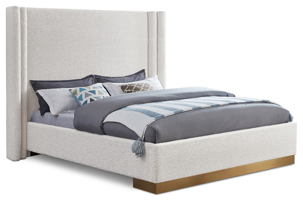 Halton Black Boucle Fabric King Bed, King Contemporary Platform