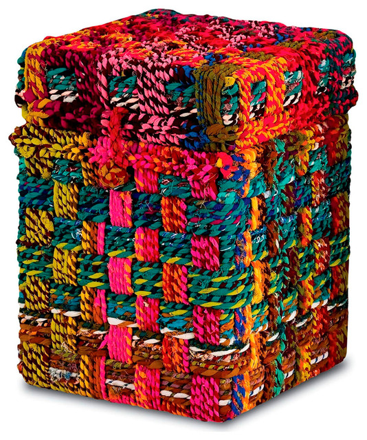 Kotani Chindi Rope Fabric Colorful Trunk Side Table, Small