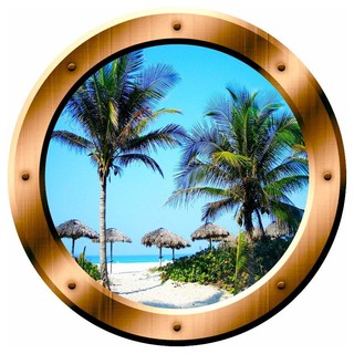 Beach Palm Trees Water Sea Side Ocean 3D Effect Window Wall View Sticker 231 