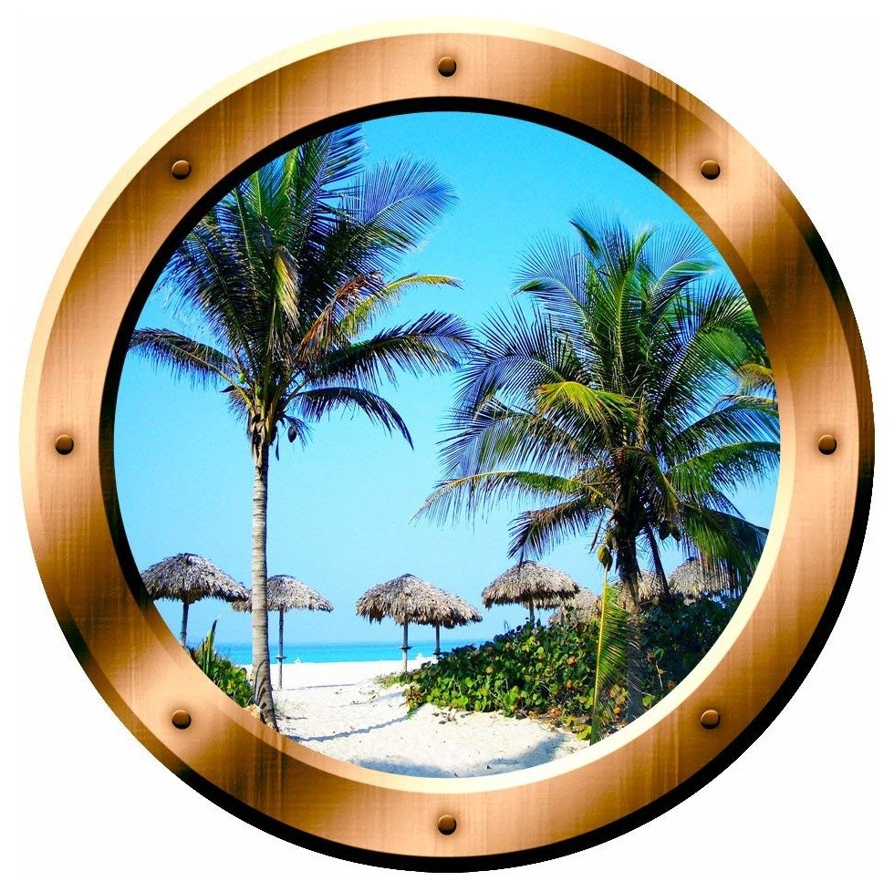 Holographic Ocean Palm Tree Heart Vinyl Car Window Decal Sticker Home Glass Door 