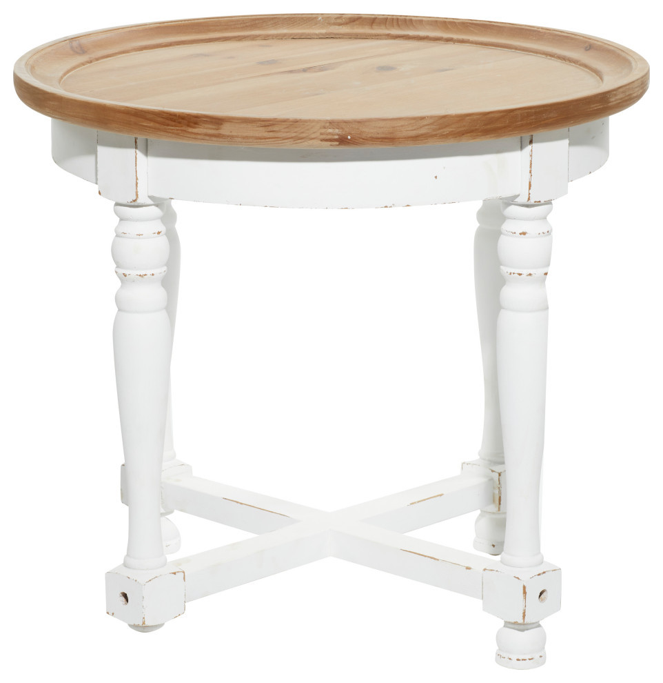 Farmhouse White Wood Accent Table 39747, 24" x 24" x 22" French Country Side Tables And End