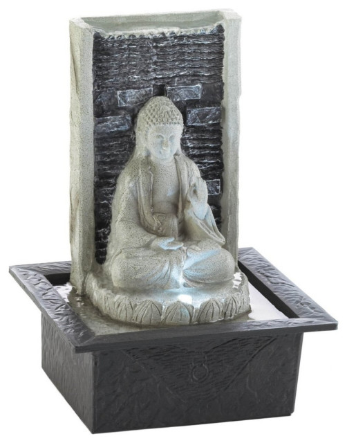 StoneLook Buddha Lighted Tabletop Water Fountain Asian Indoor Fountains by Virventures