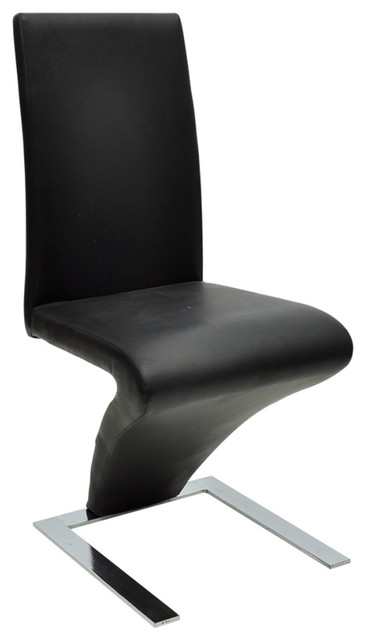 2 pcs Artificial Leather Black Dining Chair Z Shaped Zigzag Ergonomic