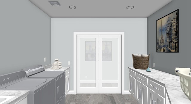 Laundry Room With Frosted Glass Sliding Doors Contemporary