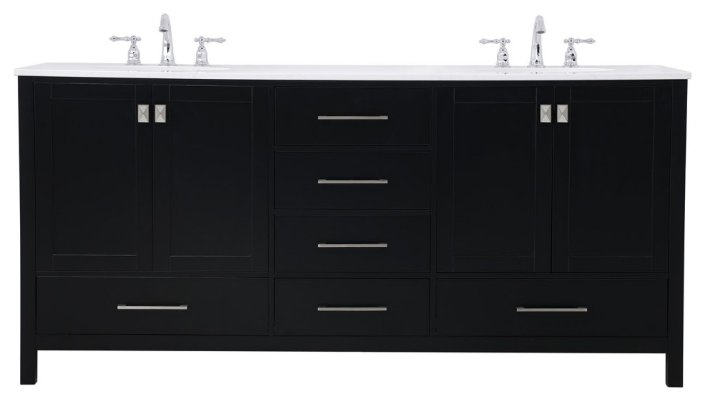 72"Double Bathroom Vanity, Black - Transitional - Bathroom Vanities And ...