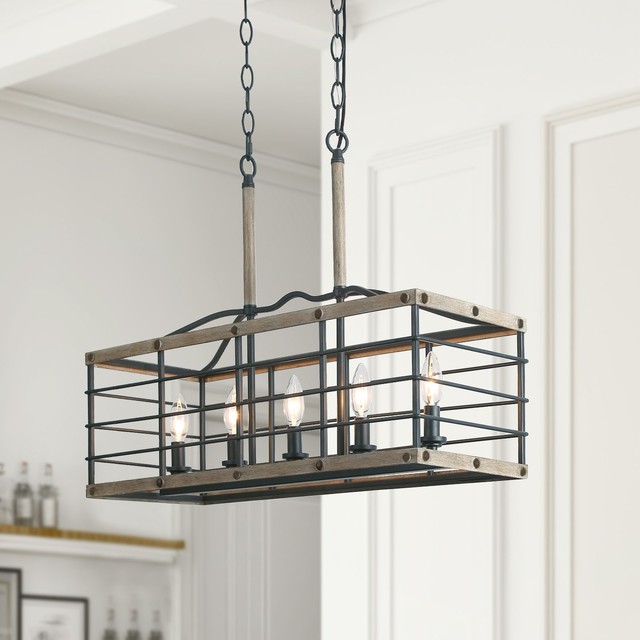 Farmhouse 5 Light Kitchen Island Lights Faux Wood Distressed ...