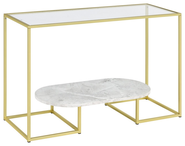Nola Glass & Metal Sofa/Console Table in Gold Contemporary Console Tables by Progressive