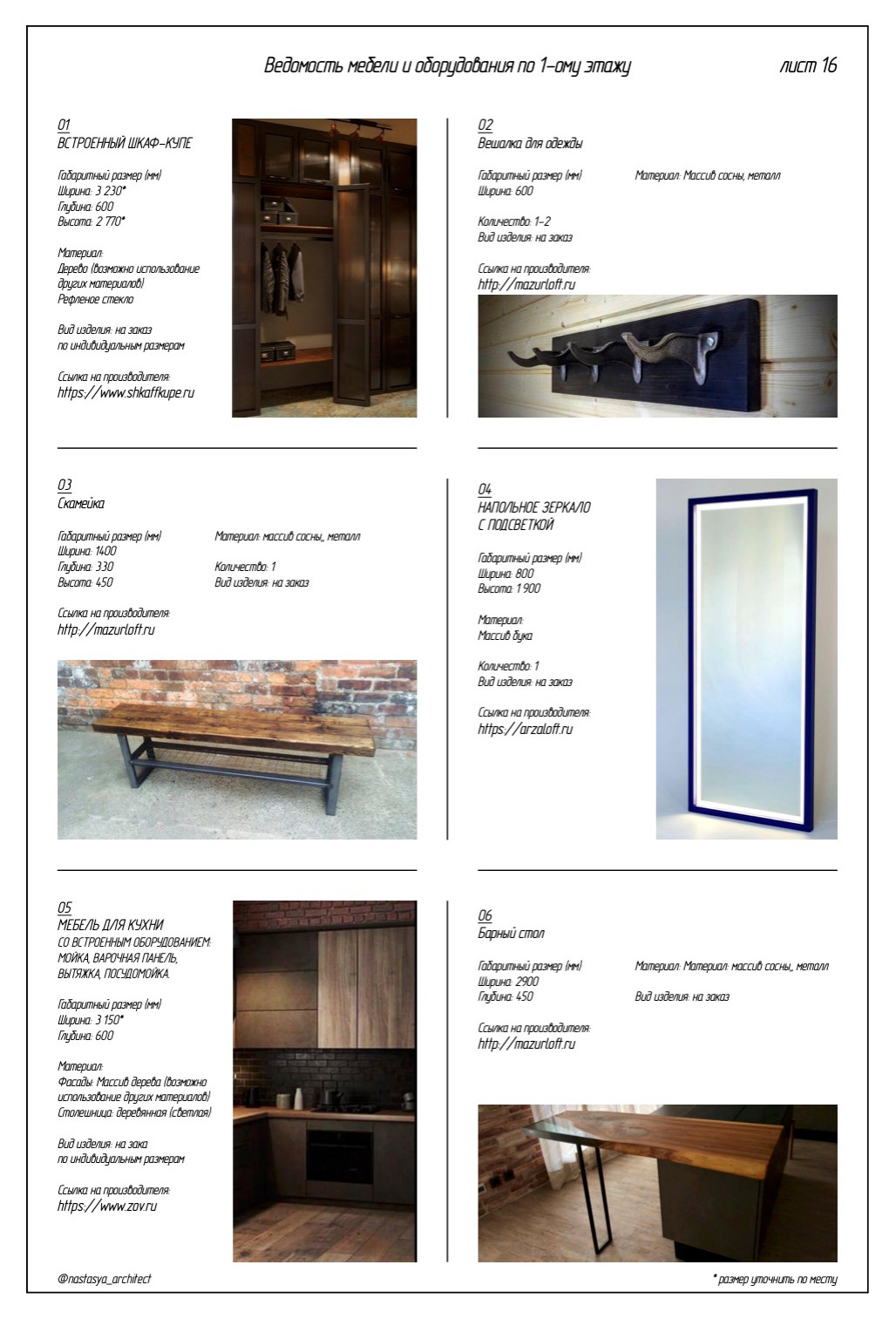 Ведомость мебели и оборудования