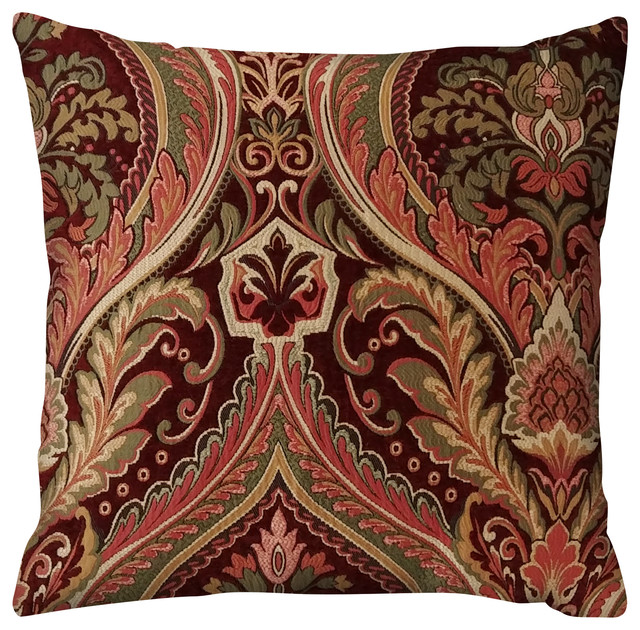 Estelle Throw Pillow Pink Claret Cream Green 18 X18