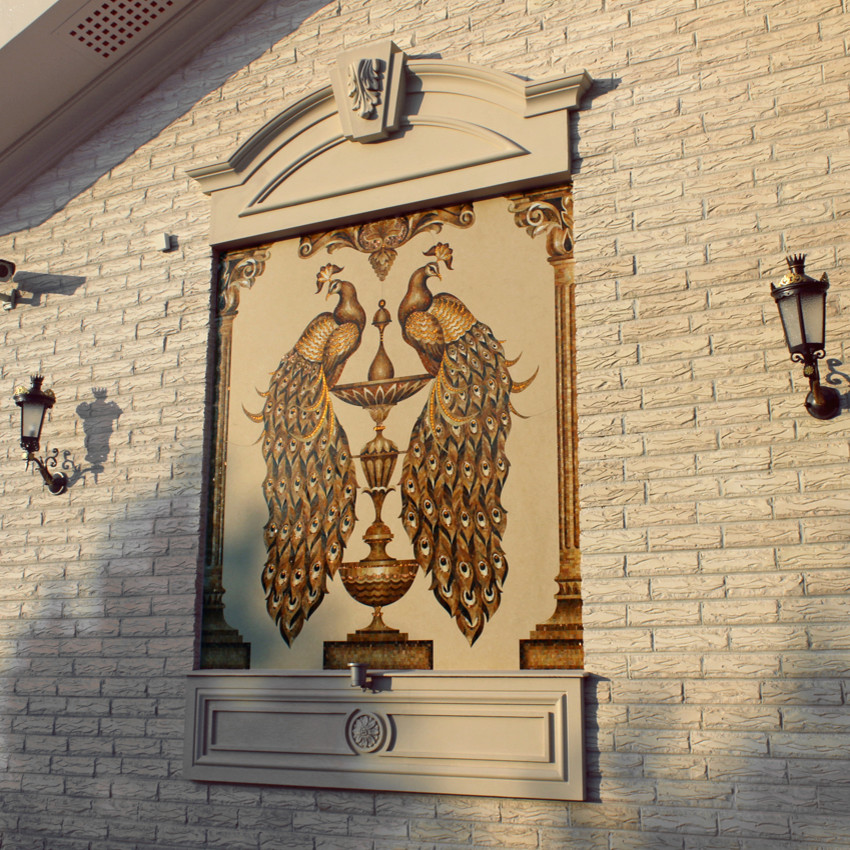 Мозаичное панно Павлины на фасаде загородного дома