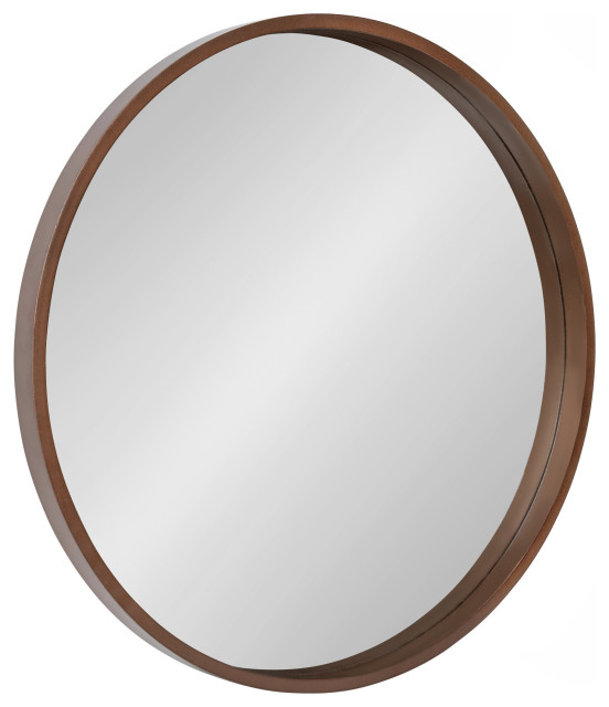 Travis Round Wood Accent Wall Mirror, 25.6" Diameter Contemporary Bathroom Mirrors by