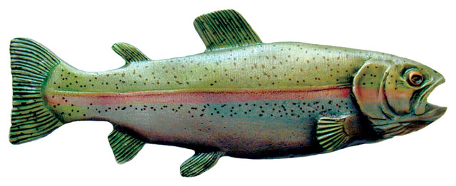 Rainbow Trout Pull Hand Tinted Antique Pewter Left Side Faces