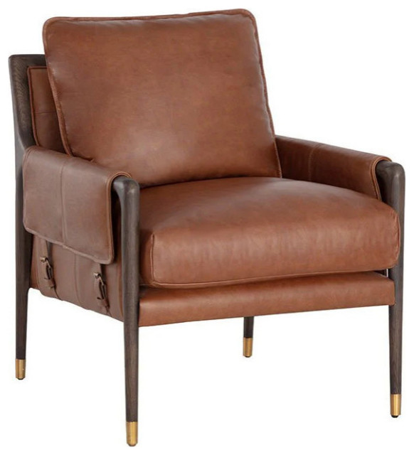 Karston Lounge Chair, Brown, Shalimar Tobacco Leather Contemporary